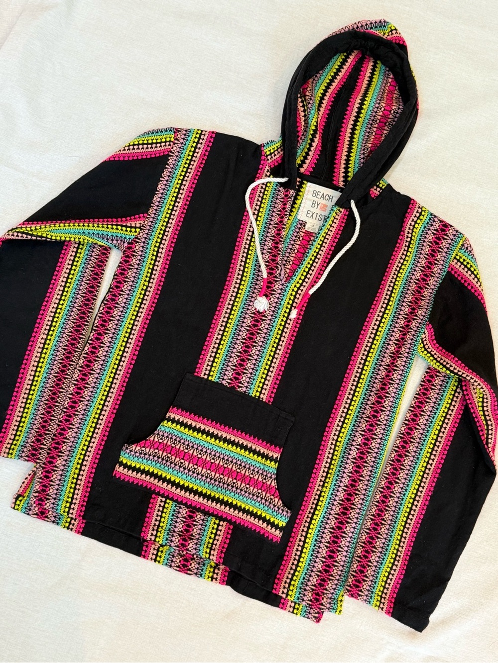 Beach By Exist Neon Baja Hoodie Boho Festival Surf Pullover Medium